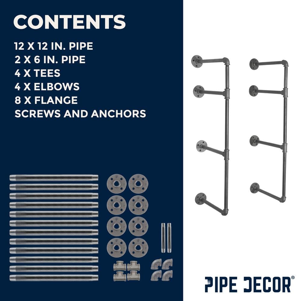 Industrial Black Steel and Wood 3-Tier Wall Mounted Shelf