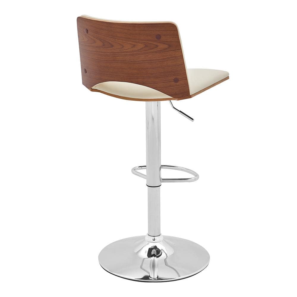 Contemporary Cream Leather & Walnut Swivel Adjustable Bar Stool