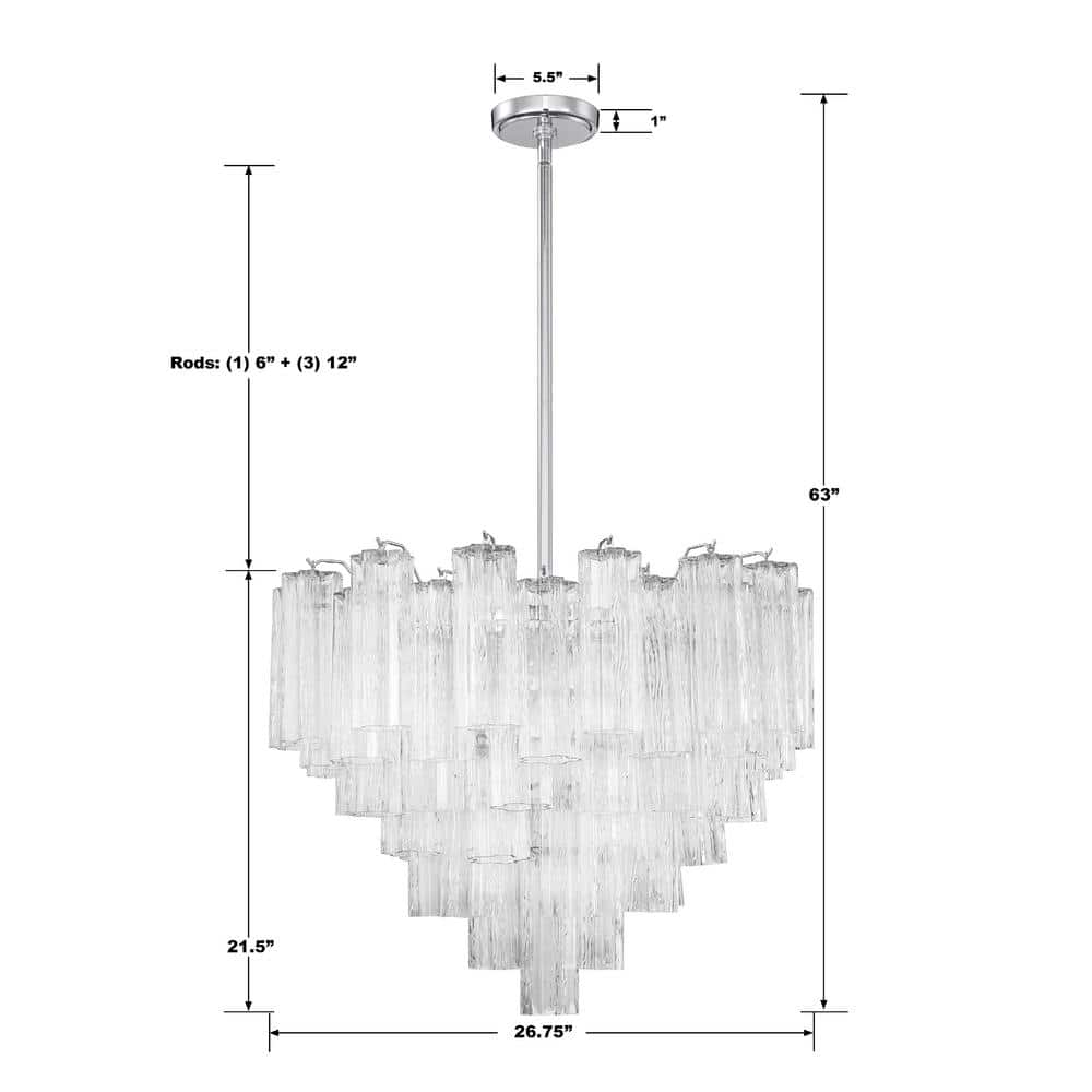 Addis 12-Light Polished Chrome Chandelier with Clear Tronchi Glass