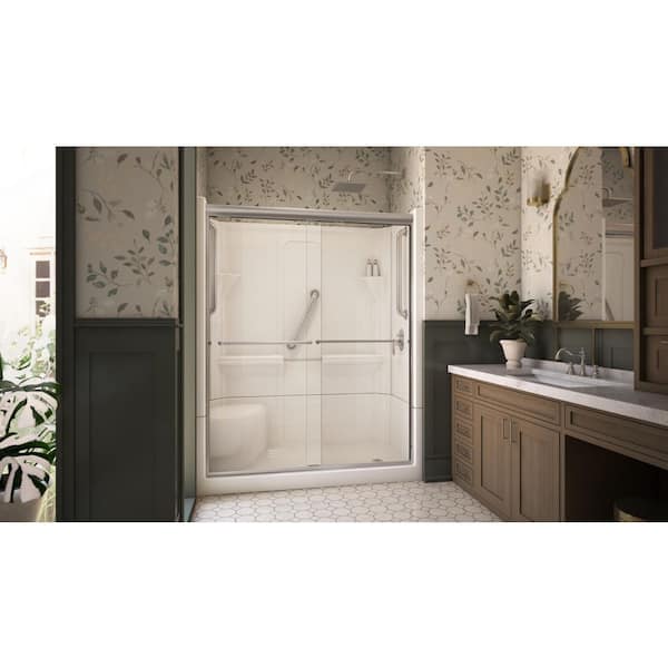 Accessible Living Harmony 30 in. W x 74 in. H Framed Sliding Door Shower Kit RH Drain w/ Door Grab Bars Brushed Nickel