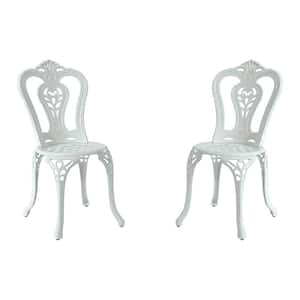2-Piece White Cast Aluminum Outdoor Bistro Armless Chair