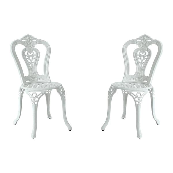 Mondawe 2-Piece White Cast Aluminum Outdoor Bistro Armless Chair