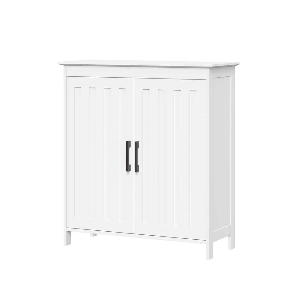 White MDF Storage Cabinet with Adjustable Shelves and Black Handles
