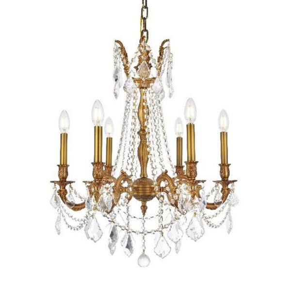 Worldwide Lighting Windsor 6-Light French Gold and Clear Crystal Chandelier