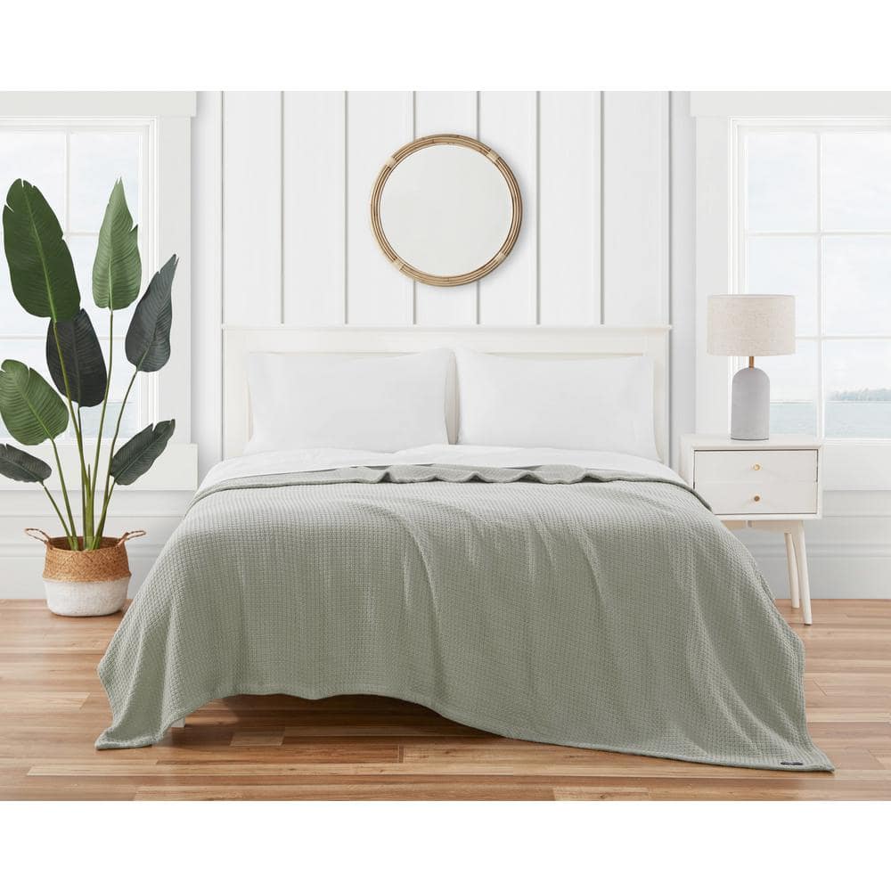 Coastal Knit Grey Cotton King-Size Reversible Blanket