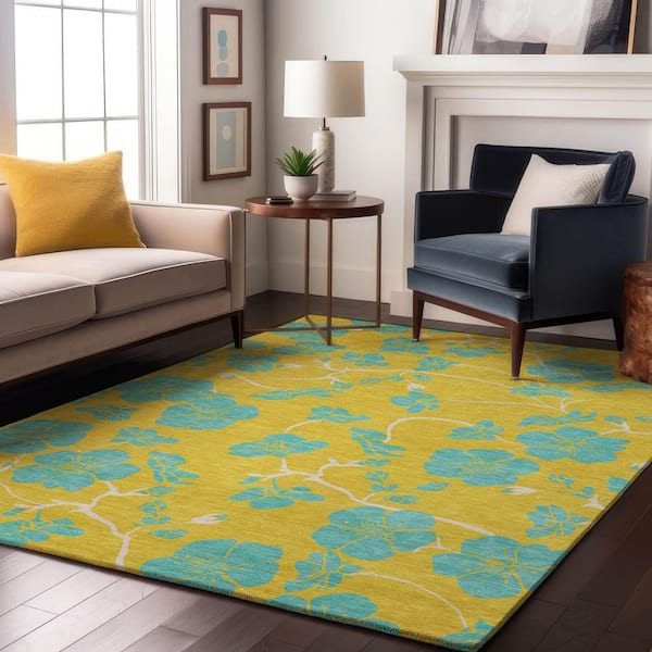 Mayfield Premium Machine Washable Abstract AMF1034 Yellow 5 ft. x 7 ft. 6 in. Area Rug