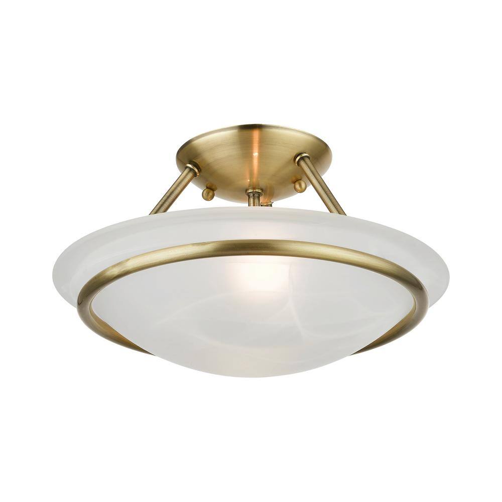 Antique Brass 12" Glass Bowl Semi-Flush Mount Light