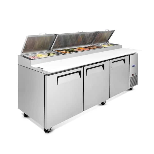 93 in. 30.8 cu. ft. Commercial Pizza Prep Table Refrigerator in Stainless with Butcher Cutting Board and Protection Lid