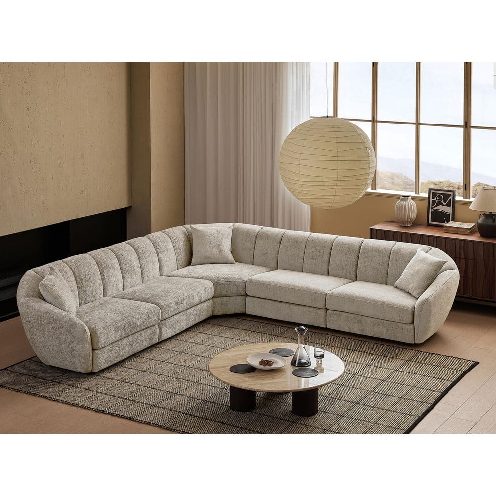 Modern 126 in. Wide Slope Arm Chenille Fabric L-Shaped (V-Shaped) Sectional