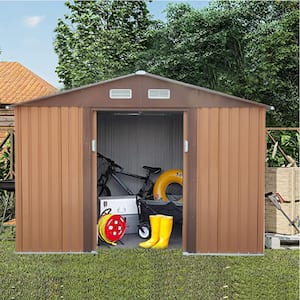 9 ft. W x 6 ft. D Metal Garden Shed Utility Tool Storage in Brown with Sloped Roof and Air Ventilation(56.25 sq. ft.)