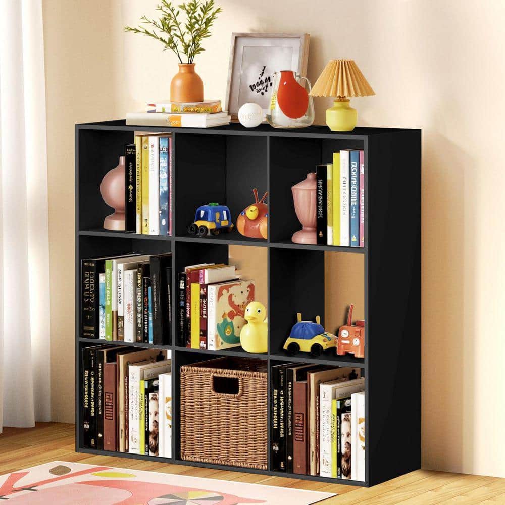 WONDER COMFORT Chic 36 in. Tall Black Wood 9-Cube Storage