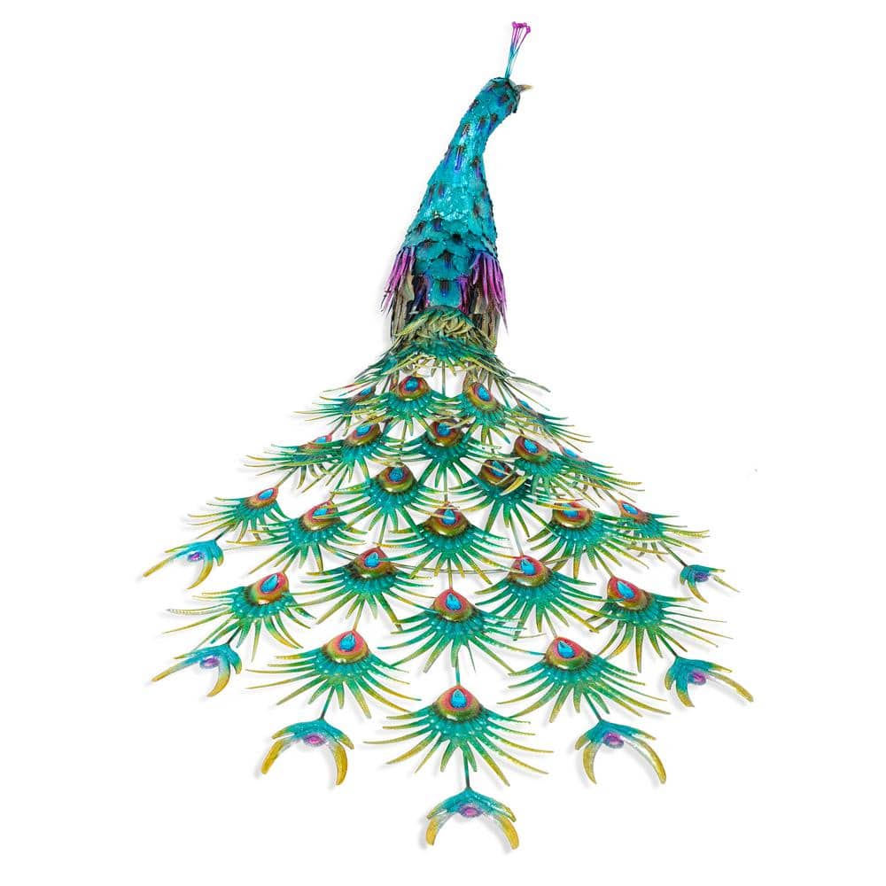 Jumbo Size Blue and Green Iron Peacock Garden Statue