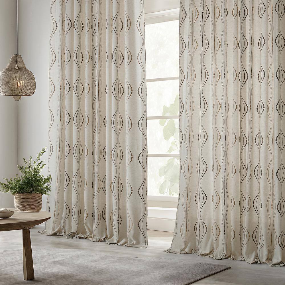 Extended Noir Embroidered Sheer Faux Silk Drapes