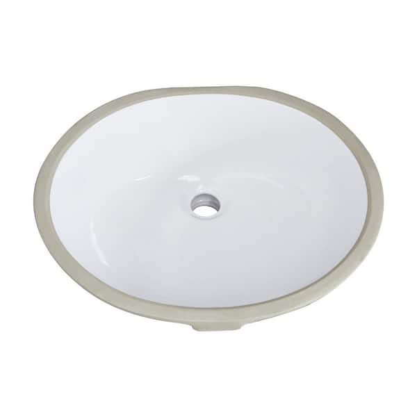WELLFOR 19.5 in. Ceramic Oval Undermount Bathroom Sink in White With Overflow