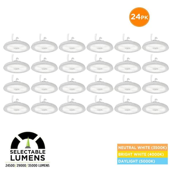 24-Pack 1.1 ft. 1000-Watt Equivalent Industrial LED High Bay Light 24500-35000LM Selectable CCT 120-277V Round White