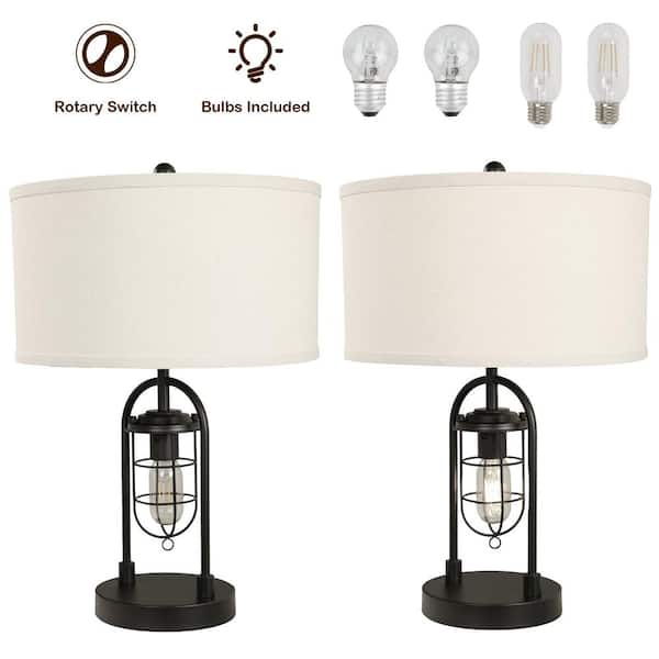 Pia Ricco 21 in. Black Table Lamp Set with Night Light and Bulbs Included (Set of 2)