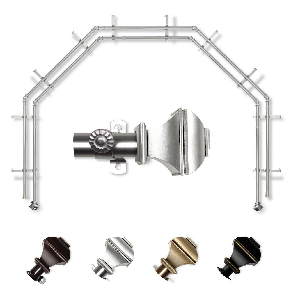 "13/16"" Dia Adjustable 5-Sided Double Bay Window Curtain Rod 28 to 48"" (each side) with Julianne Finials in Satin Nickel" price history on PriceWatchPro