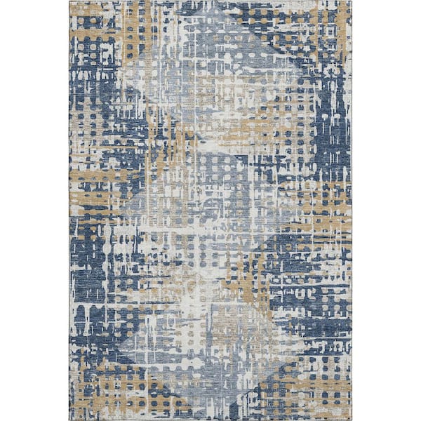 Mayfield Premium Machine Washable Abstract AMF2116 Navy 3 ft. x 5 ft. Area Rug
