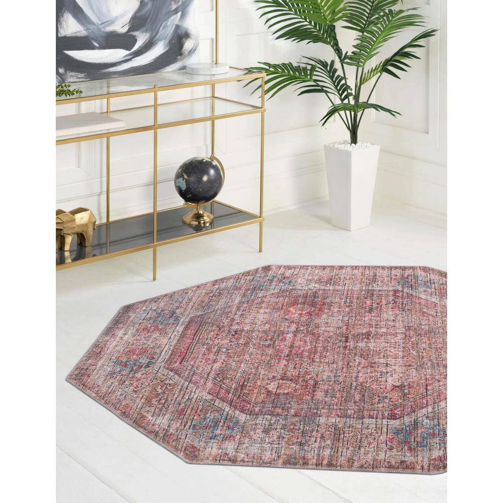 Nostalgia Euphoria 8 ft Octagon Rust Red and Brown Polyester Chenille Area Rug