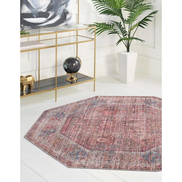Nostalgia Euphoria Rust Red and Brown 8 ft. Octagon Machine Washable Area Rug