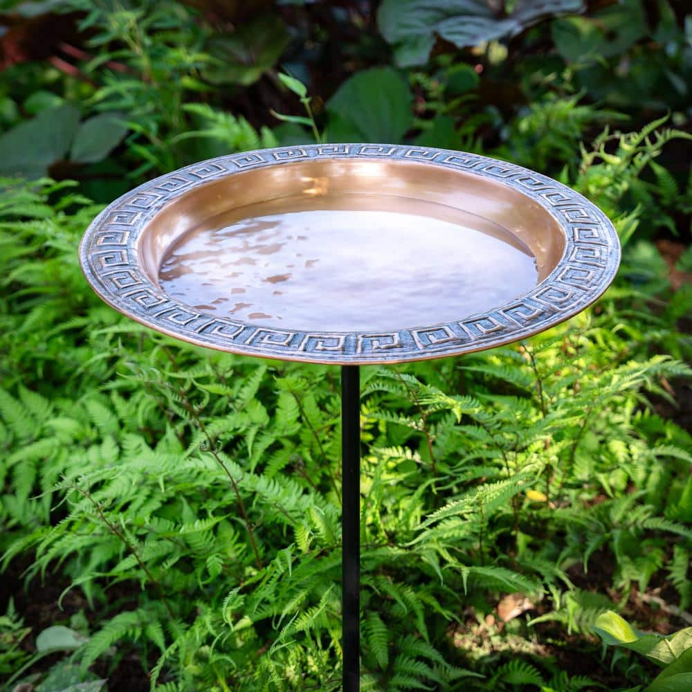 Greek-Inspired Copper Birdbath with Garden Pole, 16"