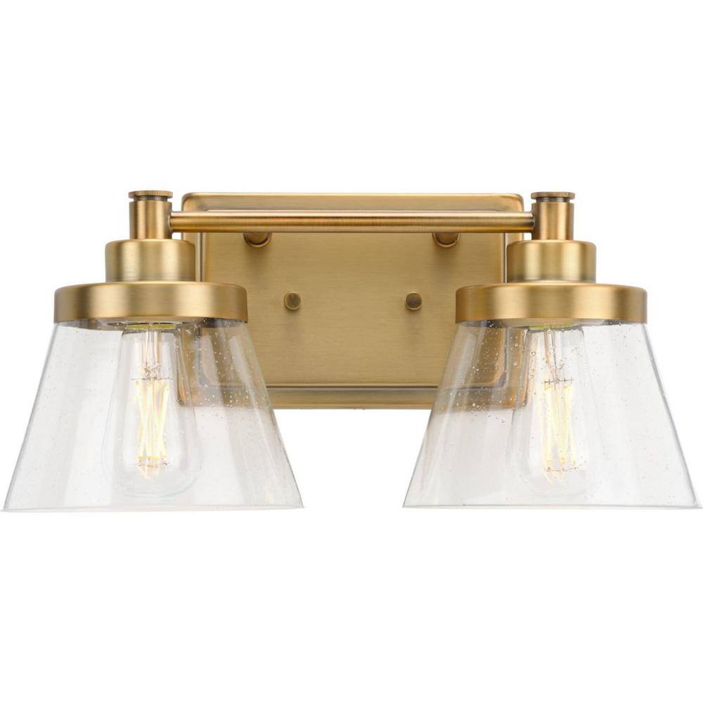 Hinton 2-Light Vintage Brass Bath Vanity with Clear Glass Shades