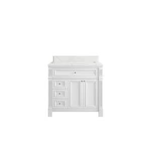 Paris 36 in. W x 22 in. D x 36 in. H Right Offset Sink Bath Vanity in White with 1.5 in. Calacatta Laza qt. Top