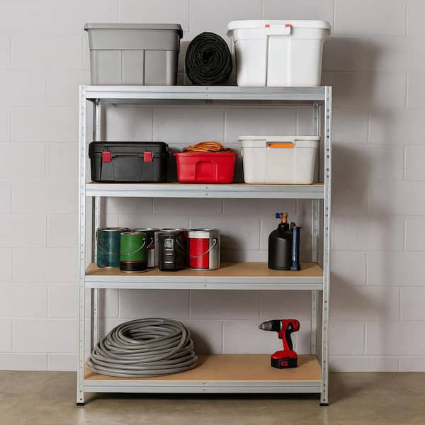 Garage Series 4-Tier Galvanized Steel Storage Shelving Unit in Silver, HDF Racks (48 in. W x 71 in. H x 18 in. D)