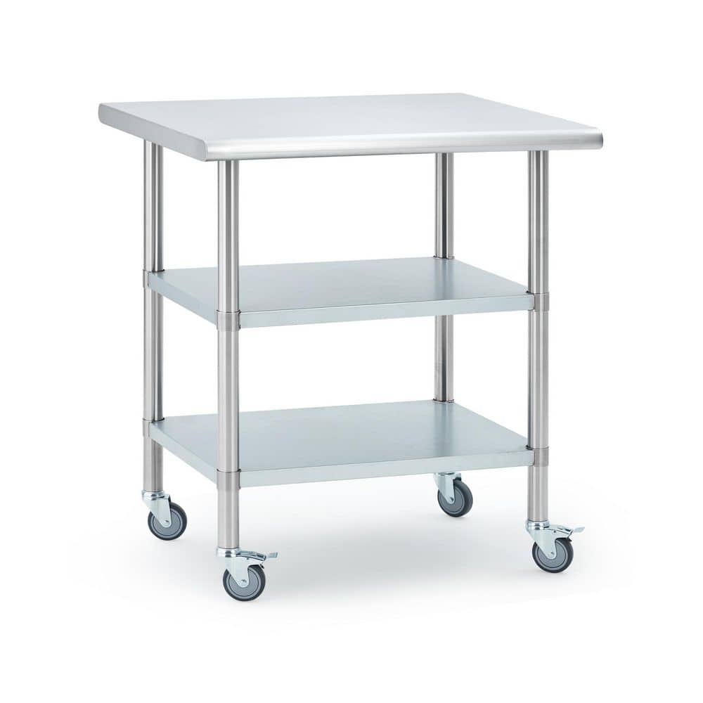 "24x30"" Stainless Commercial Prep Table, 2-Tier Adj Undershelf, 4 Lock Wheels, Easy Assembly, Kitchen/Garage/Outdoor" price history on PriceWatchPro