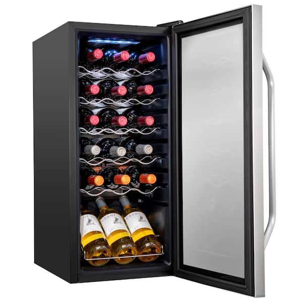 Single Zone 18-Bottle Freestanding Wine Cooler Refrigerator with Lock in Stainless Steel