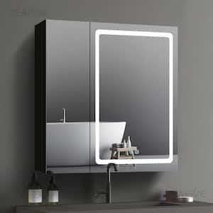 30 in. W x 30 in. H Surface Mount Rectangular Black Aluminum Defogging Led Medicine Cabinet with Mirror for Bathroom