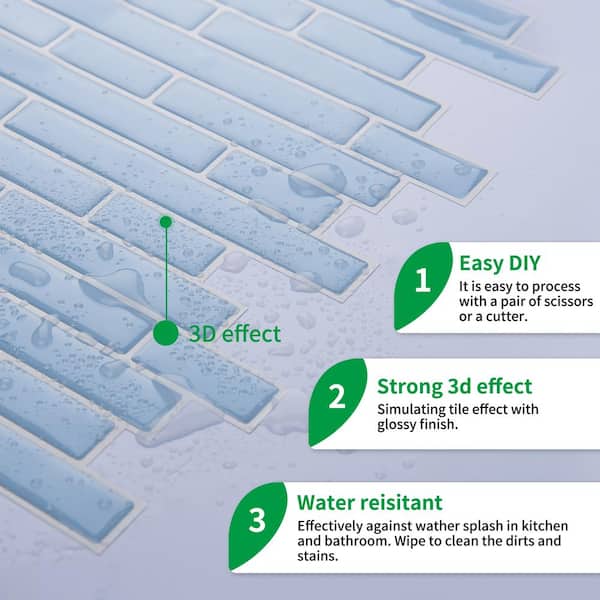 Strip Backsplash Sky Blue 12 in. x 12 in. Vinyl Peel and Stick Tile (9 sq. ft./10-Sheets)