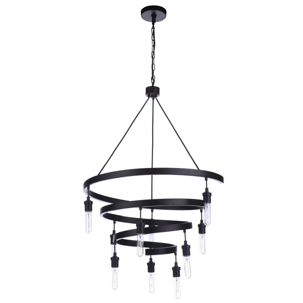 Tranquil Flat Black Spiral 10-Light Iron Chandelier