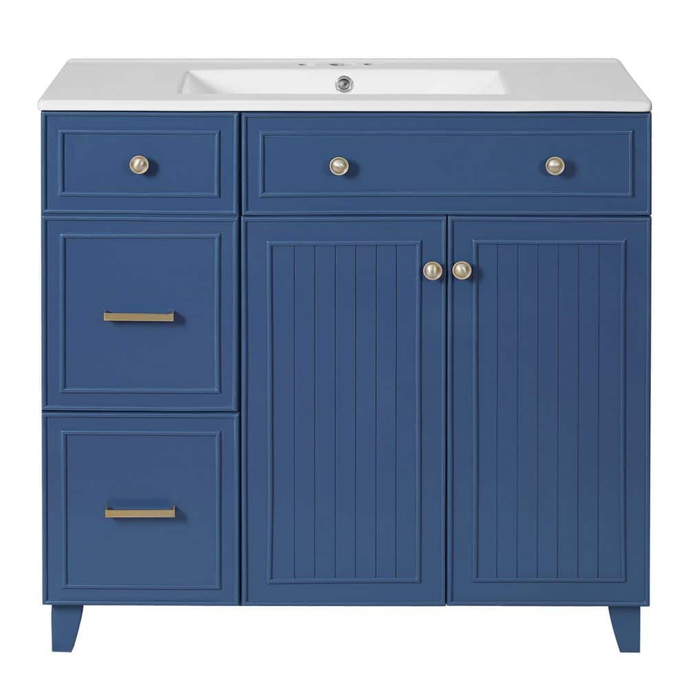 36 in. Blue Bath Vanity with White Ceramic Top Sink Double-Layer Drawers, Adjustable Shelves and Doors price history on PriceWatchPro