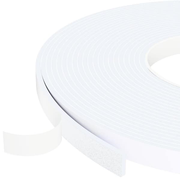 0.5 in. x 396 in. White Foam Tape Weatherstrip, Single-Sided Self-Adhesive Door Window Draft Seal, 1 Roll