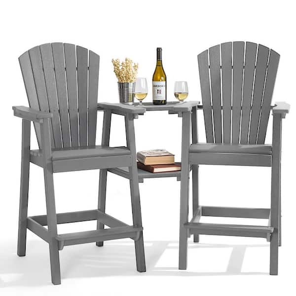 Light Grey HDPE Tall Adirondack Chair Set with Removable Double Trays (Set of 2)