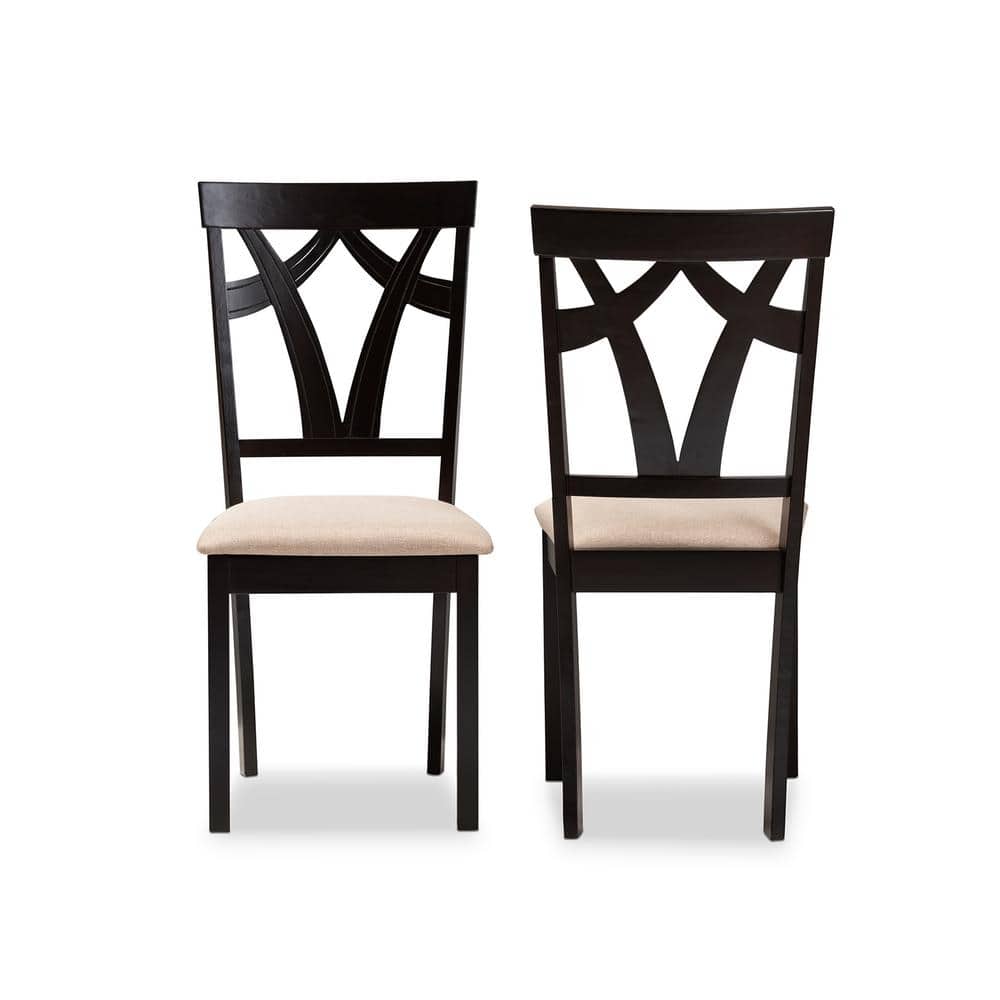 Espresso Brown & Sand Upholstered Parsons Side Chair Set