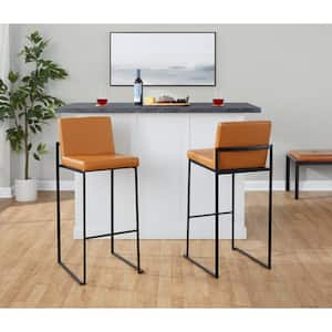 Fuji 31 in. Camel Faux Leather and Black Metal Leather Fixed-Height Bar Stool (Set of 2)