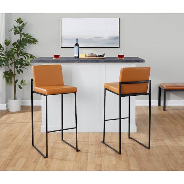 Lumisource Fuji 31 in. Camel Faux Leather and Black Metal Leather Fixed-Height Bar Stool (Set of 2)