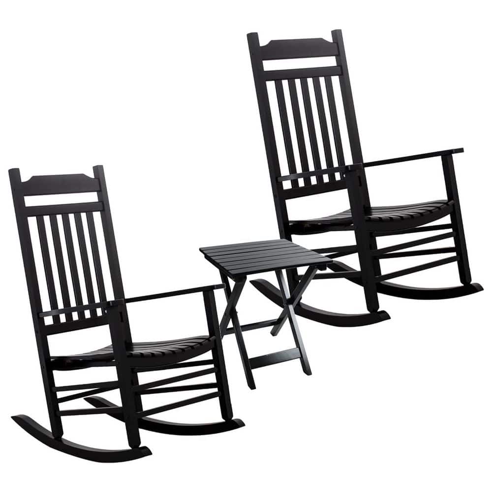 Hngilkoo Black Wood Outdoor Rocking Chair for Porch Patio Balcony ...
