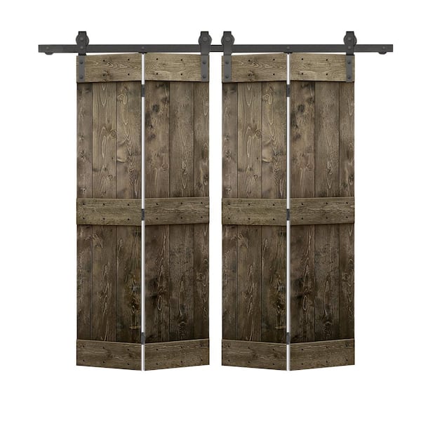 CALHOME 52 in. x 84 in. Mid-Bar Series Espresso Stained DIY Wood Double Bi-Fold Barn Doors with Sliding Hardware Kit