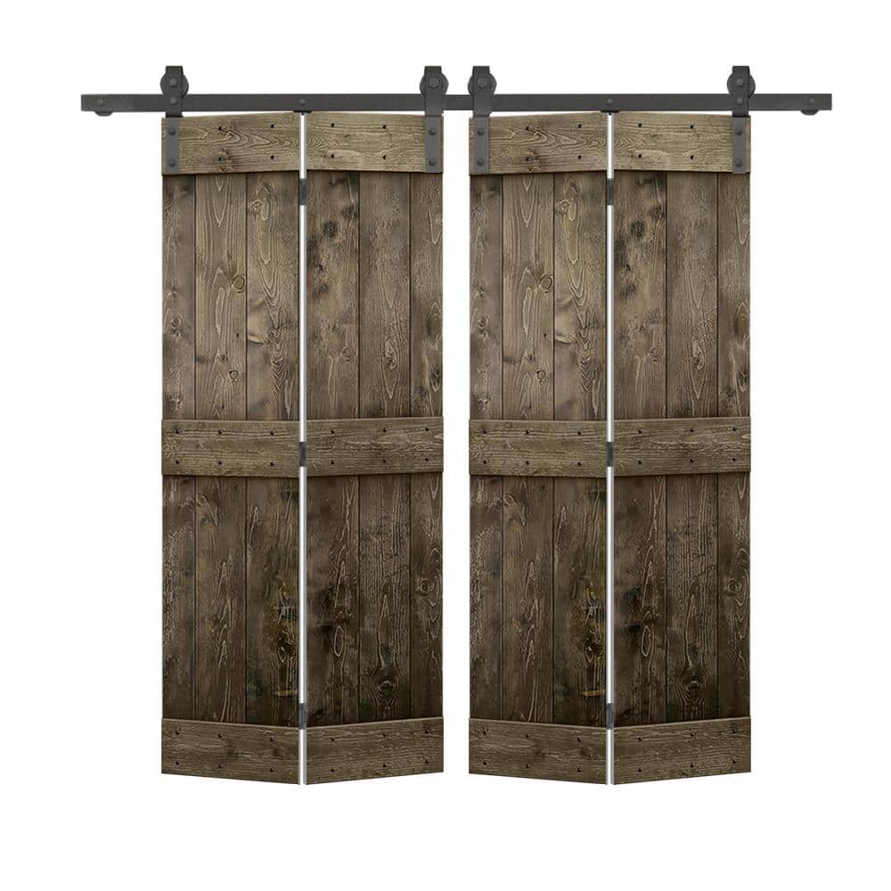 60 in. W. x 84 in. Mid-Bar Series Solid Core Espresso-Stained DIY Wood Double Bi-Fold Barn Doors Sliding Hardware Kit price history on PriceWatchPro