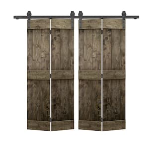 60 in. W. x 84 in. Mid-Bar Series Solid Core Espresso-Stained DIY Wood Double Bi-Fold Barn Doors Sliding Hardware Kit