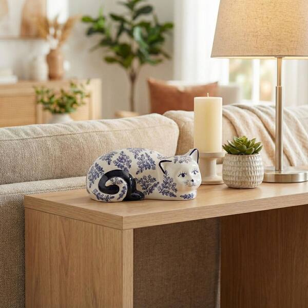 イエロー サラダトングAtelier 1627 Usagi pour toi Liv & Skye Blue 9 in. x 4 in. Ceramic Cat Chinoiserie Vintage