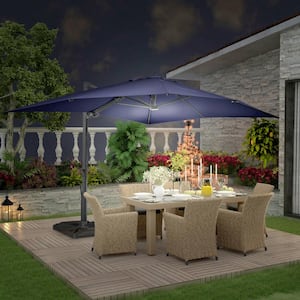 10 ft. x 13 ft. Aluminum Rectangular Cantilever Outdoor Patio Umbrella w/LED Lights 360-Degree Rotation in Blue w/Base