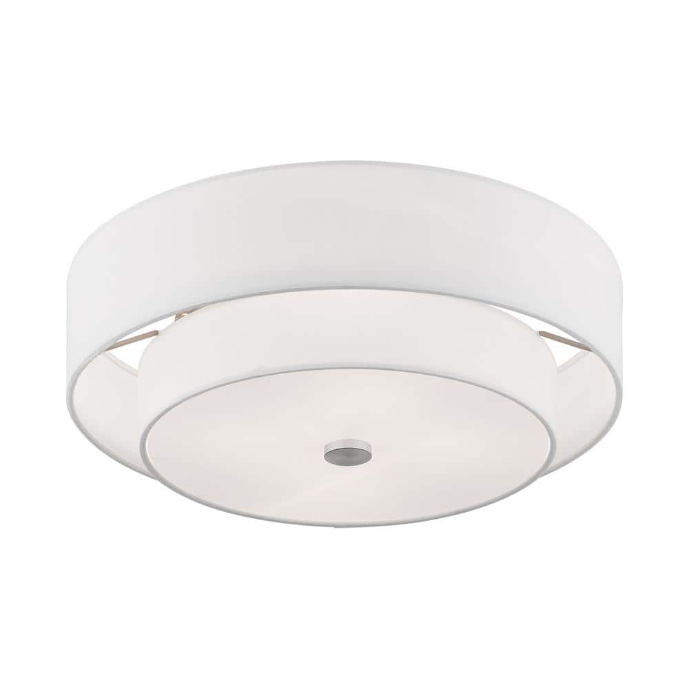 Swaney 18" Brushed Nickel Drum Ceiling Light with Glass Diffuser