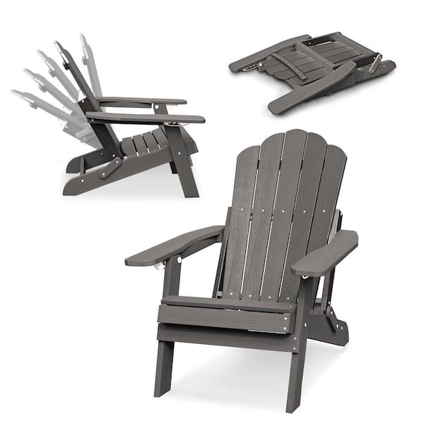 Folding Plastic Outdoor Adirondack Chair in Gray