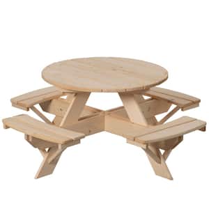 44.75 in. Natural Round Wooden Kids Picnic Table Bench, Outdoor Children's Backyard Table, Crafting Dining Playtime