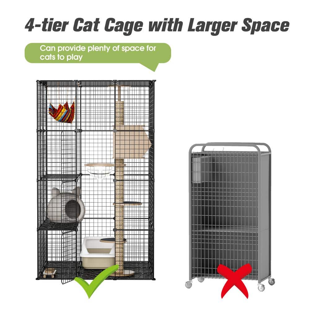 Extra Large Black Metal Cat Cage Playpen with Platforms