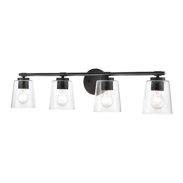 34 in. 4-Light Matte Black Vanity Light